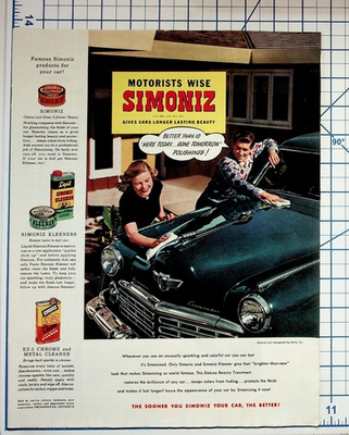 #ad Vintage 1950s Simoniz Car Wax Cleaner Auto Polish Magazine Ad Ephemera $18.05