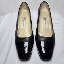 Etienne Aigner Siena Black Leather Patent Cap Toe Block Heel Pump 8M Office