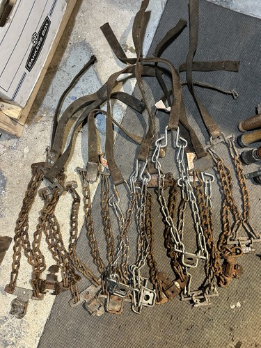 Vintage Tire Snow Chains Lot Of 11 Various Designs, Brands, Ages - Metal, Canvas
