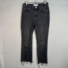 Zara Woman Black Premium Denim Jeans Size 2 Raw Hem Frayed Split Hem