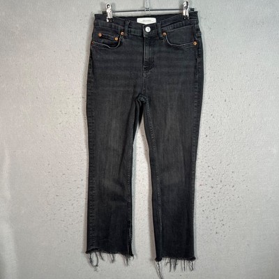 Zara Woman Black Premium Denim Jeans Size 2 Raw Hem Frayed  Split Hem