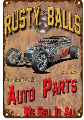 Vintage Car-Themed Metal Sign - Rusty Balls 8x12 Inch Wall Decor- NEW