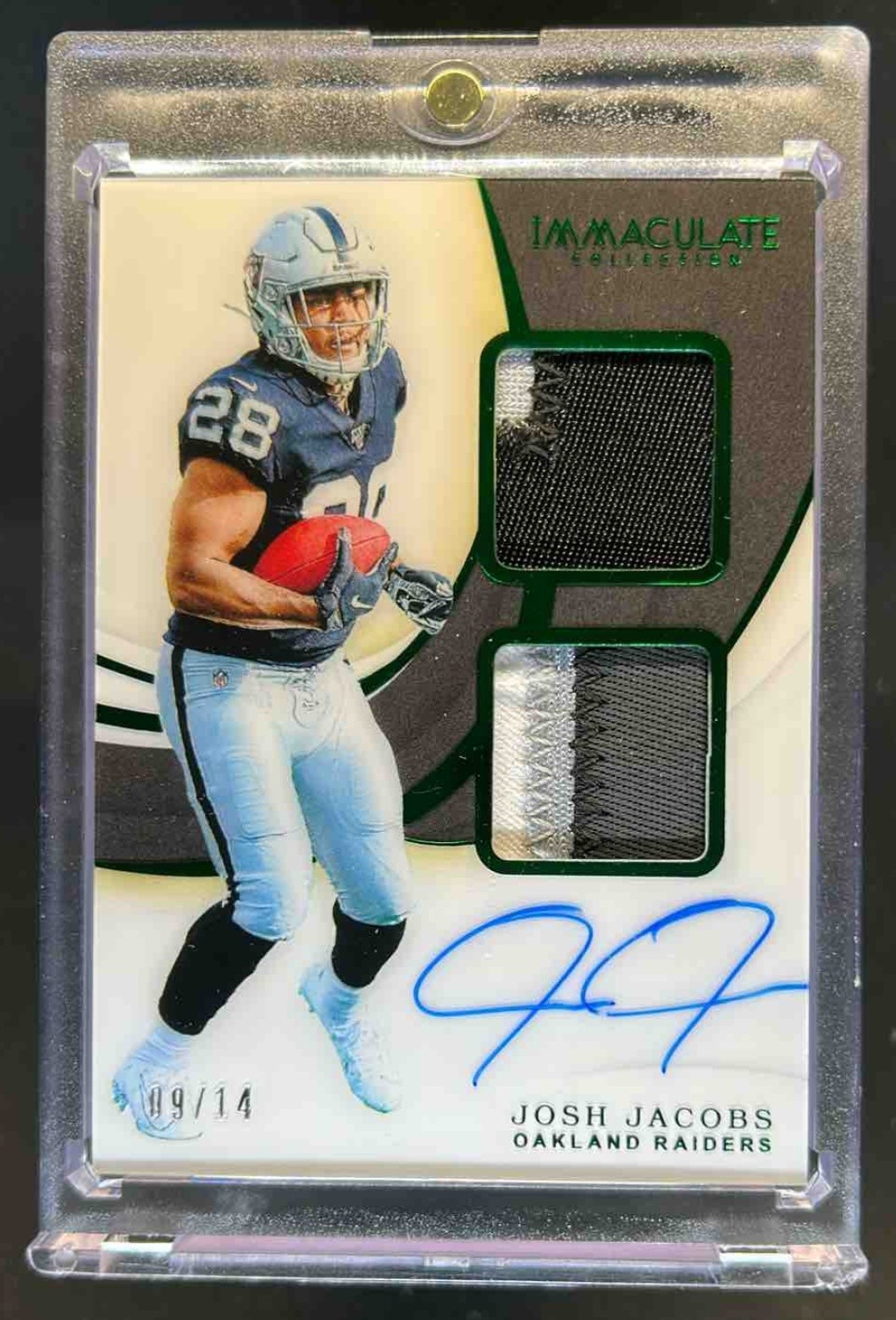 Josh Jacobs Panini Immaculate Collection Immaculate Signature Patches Rookie #JJ Emerald