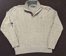 Polo Ralph Lauren Men Cable-Knit 1/4 Zip Sweater Sage Green Mens XL