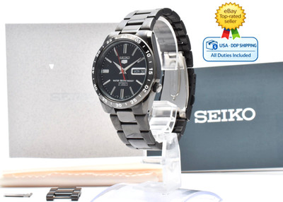 [MINT w/Box] SEIKO 5 7S26-02T0 Black Day Date 38mm Automatic Men's Watch JAPAN