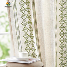 Boho Curtains Linen Blend Beige Farmhouse Curtains 96 Inches Long for Living Roo