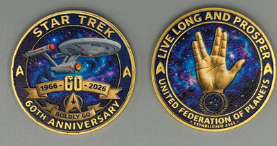 Star Trek 60th Anniversary Challenge Coin 1966-2026 Enterprise Commemorative