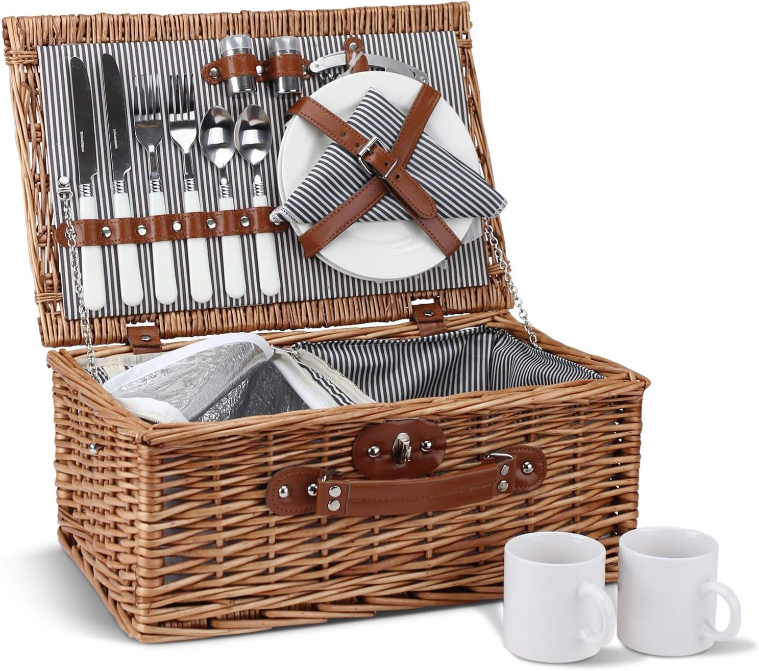 Esclusivo Cesto Picnic in Vimini Artigianale - Set Luxury per Due