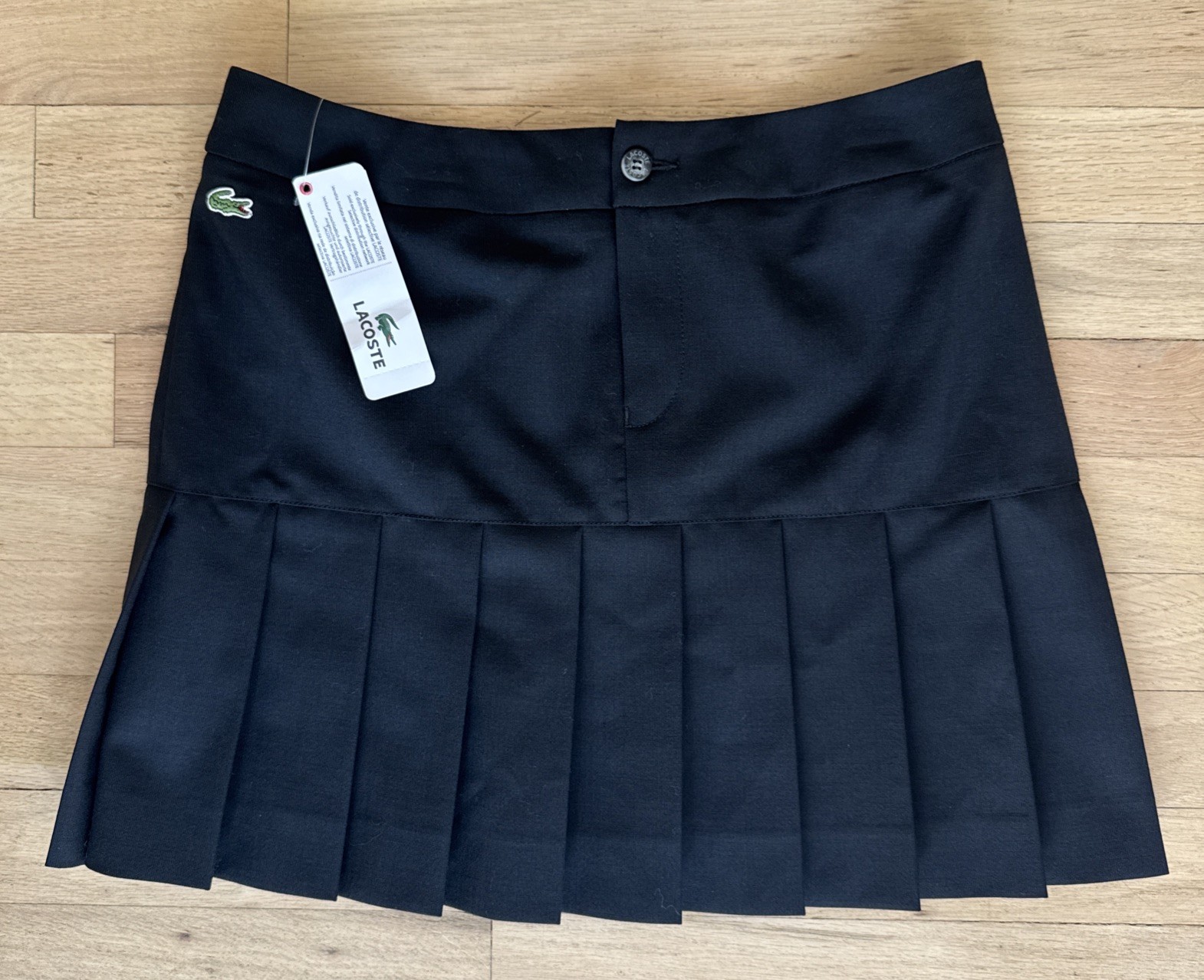 LACOSTE Black Wool Mini Pleated Skirt Size 36 Zipped Tennis Golf NWT