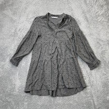 Zara Dress Womens Extra Small Gray Mini Smock Polka Dot Tie Neck Pleated Party