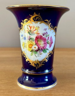 Beautiful Vintage 1920s Meissen Porcelain Cobalt Blue Vase Hand Painted Flowers