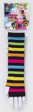 Rainbow Striped Gloves Club Rave Clown Fancy Dress Halloween Costume Accessory