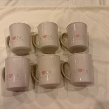 6 Corning USA Hearts Coffee Tea Mug Cup Ivory Pink 10oz Vintage Forever Yours