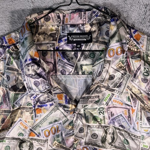 NWT Drill Clothing Fresh Prints $100 Bills Money Button Up Shirt Sz 4X Silk Feel - Bild 2 von 7