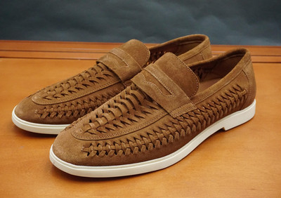 Karl Lagerfeld Paris Achille Men's 11 US Brown Suede Woven Slip On Loafer Shoes