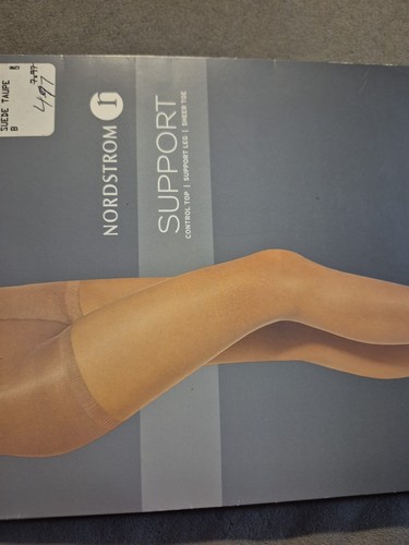 Nordstrom Sheer Pantyhose Control Top punta gamba trasparente taglia B scamosciata tortora - Foto 3 di 5