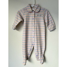 Vtg Carter's footed sleeper 6-9 Months stripe, embroidered, collar, green purple