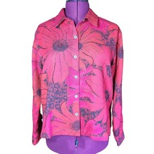 Chico's Beaded Floral Blazer Red Pink Size S/M 100 Cotton Spring