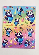 Vtg Lisa Frank Stickers S271 Panda Painter Full Sheet Bear Rainbow Art Paint