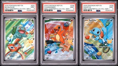 PSA 9 - First Partner Series 1 Bulbasaur Charmander Squirtle Kanto - Set of 3