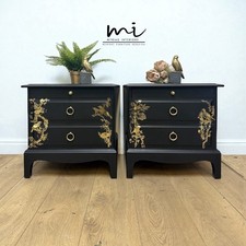 PAINTED TO ORDER Black Stag Minstrel bedside tables with gold floral bird design