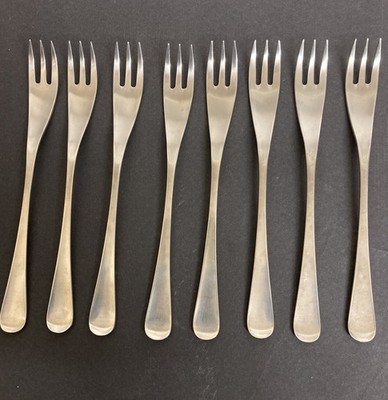 8 x alte Hall Alveston Obstgabeln von Robert Welch 60er Jahre Satin Edelstahl 