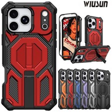 For iPhone Air 17 16e 16 15 14 13 Pro Max 3in1 Hybrid Case Magnetic Stand Cover