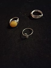 Set of 3 Hand Made Wire Wrapped Rings Multilayer Adjustable and Agate Gemstone