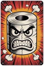 Angry Toilet Paper Roll Vintage Bathroom Tin Metal Signs Home D cor 8x12