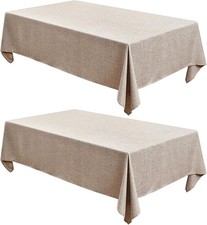 Nature Faux Linen Tablecloths Rectangle 60 x 84 Inch - 2 Pack Neutral Table