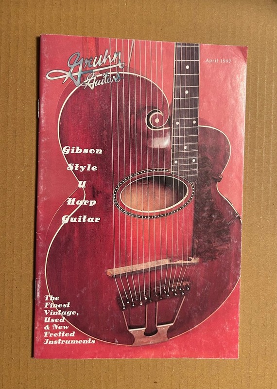 Gruhn Guitar Catalog 1997. Nashville, Gibson Style U Harp Guitar on cover.