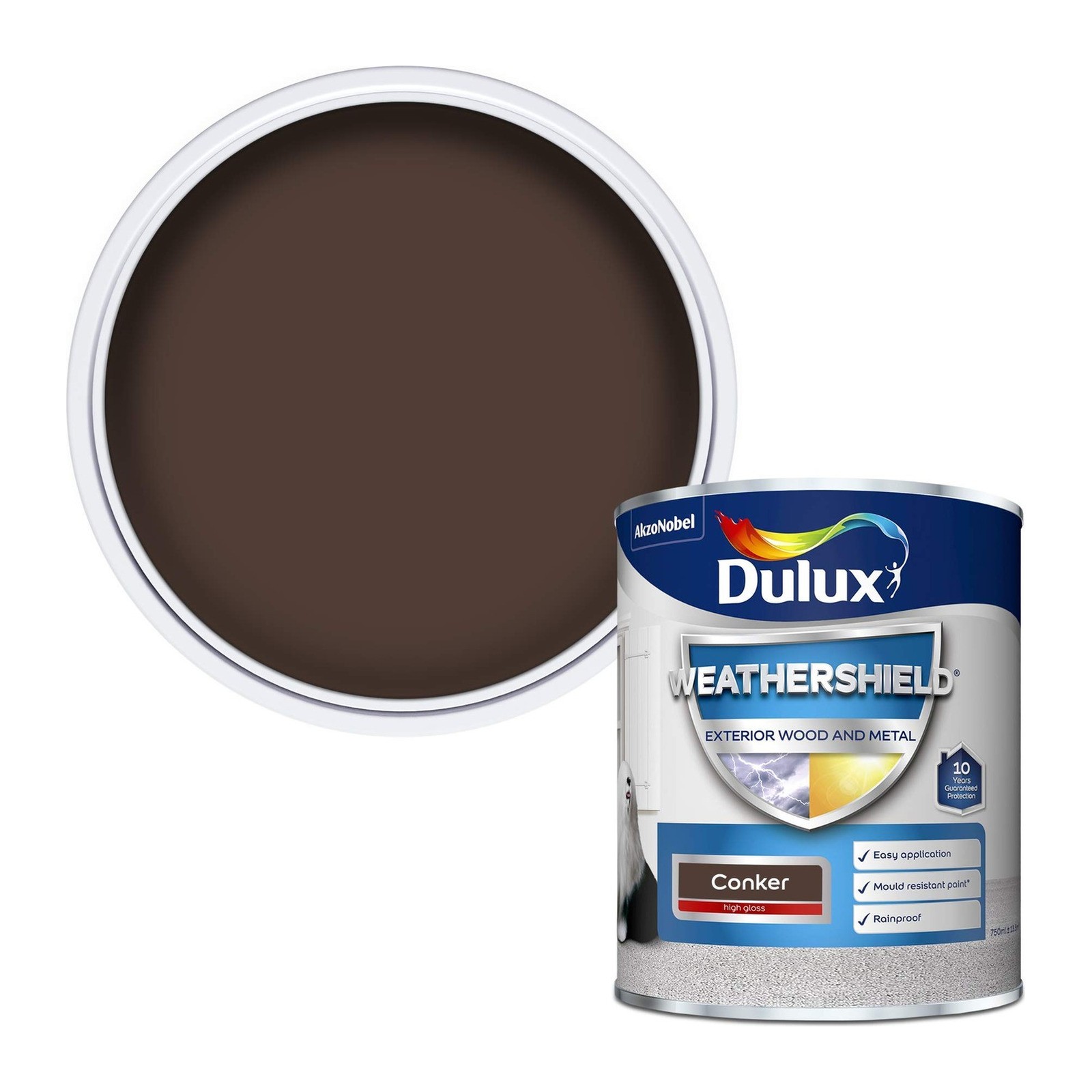 Dulux Weather Shield Exterior High Gloss Paint 750ml - Conker - Image 3
