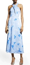 Milly Pippi Waterlily-Print Halter Maxi Dress In Light Blue Floral Sz 0 Flowy
