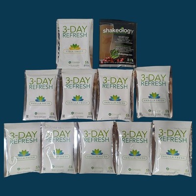 3-DAY REFRESH 9 VANILLA, 1 CAFE LATTE Shakeology 1 FIBER SWEEP BeachBody +GUIDES