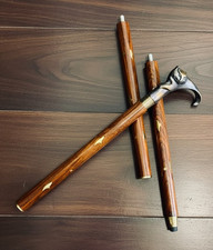 Cat Head Design Brass Handle Wooden Walking Stick Cane