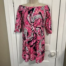 Lilly Pulitzer Navy Pink Laurana A Jungle In Here Dress Off Shoulder XS I