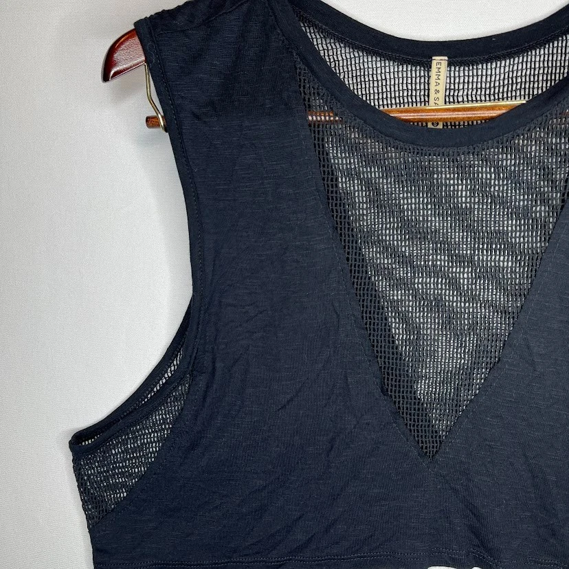 Emma & Sam Mesh Cutout Cropped Tank Top Black Women’s S Festival Y2K - Image 3 of 4