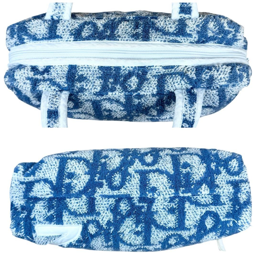 Christian Dior Mini Boston Bag Cotton White Blue Trotter Terry Women's Authentic thumbnail 15