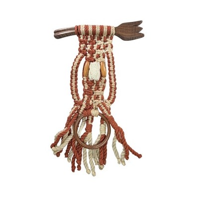 Vintage 1970s Macrame Owl Wall Hanging Boho Yarn Wood Ring Handmade Retro Decor
