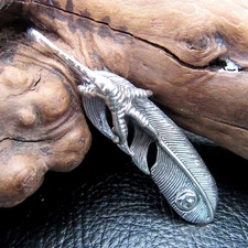 Large Solid 925 Sterling Silver Eagle Feather & Claw Native Talon Slide Pendant