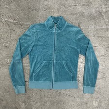 Vintage Y2K Juicy Couture Velour Hoodie L Full Zip Teal Blue Womens