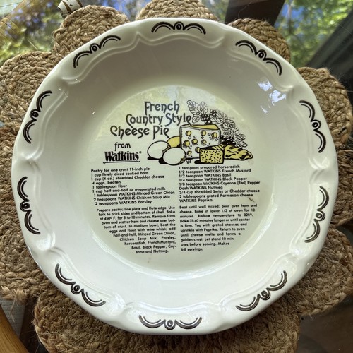 Vintage Watkins  1983 French Country Style Cheese Pie Plate With Recipe 10“ X 2“
