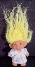 Vintage TNT Troll Doll Yellow Hair, Yellow Eyes and Lace Dress 3