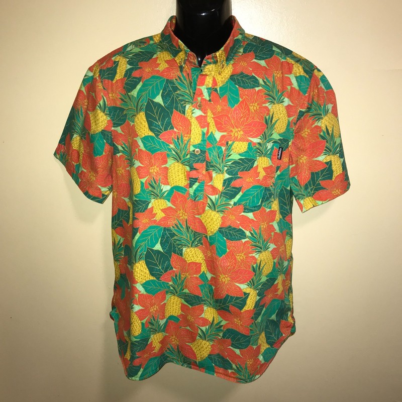 Men's Chubbies Pineapple Print Popover Short Sleeve 1/2 Button Up Shirt-Size L