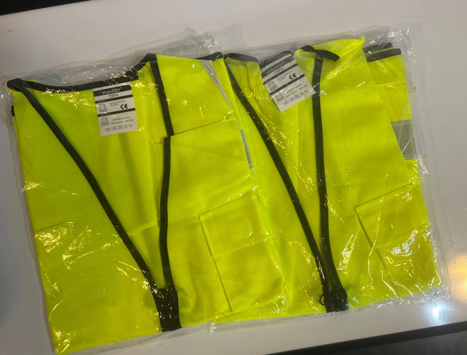 Safety Vest Lot Of 2 High Vis Yellow Reflective HighRGY No Pocket Mesh OSFA - product detail image 1
