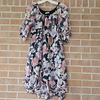 elena baldi silk blend dress Elena Baldi Maxi Dress Blush Silk Blend Summer Floral Brunch Braided Straps  XL