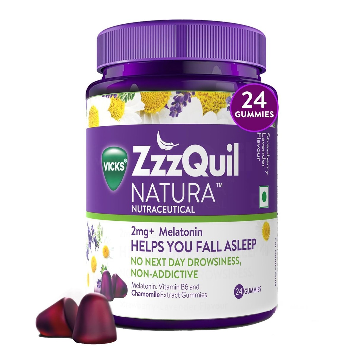 ＿mHOLIC*　　・ナチュラル・パープル Vicks ZzzQuil Natura Sleep Aid Gummies, 24s, Melatonin, Non