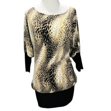 Vintage Donutz Inc Tunic Dress Womens 4 Tan Black Animal Print Bodycon Mob Wife
