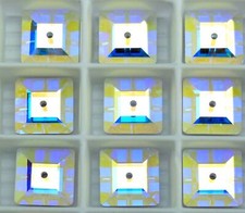 Crystal AB F 10mm Vtg Swarovski 3400 Flatback Sew-on Bead Buttons - 3 Pieces