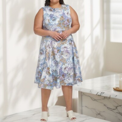 Calvin Klein Womens Sleeveless Fit & Flare Dress Serene Multi Plus Size 22W NWT